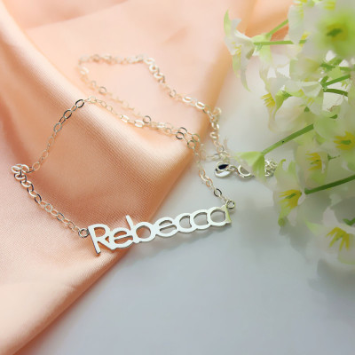 Solid White Gold Rebecca Style Name Necklace - Handcrafted & Custom-Made