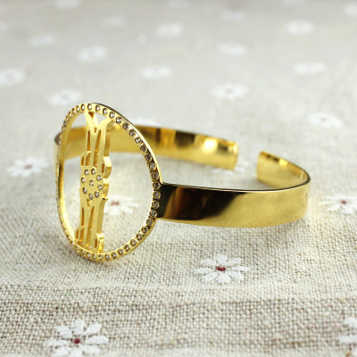 Personal Gold Plated Silver Monogram Circle Bracelet With Birthstone  - Handcrafted & Custom-Made