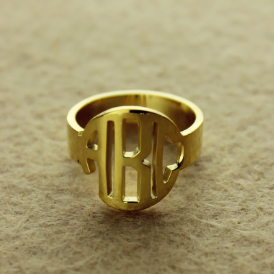 Personalised Circle Block Monogram 3 Initials Ring Solid Gold Ring - Handcrafted & Custom-Made