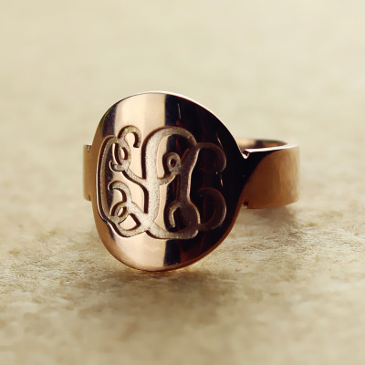 Solid Rose Gold Engraved Monogram Itnitial Ring - Handcrafted & Custom-Made