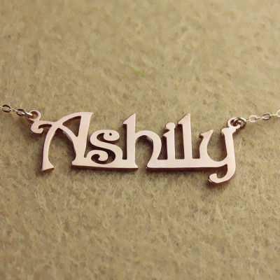 Solid Rose Gold Harrington Font Name Necklace - Handcrafted & Custom-Made