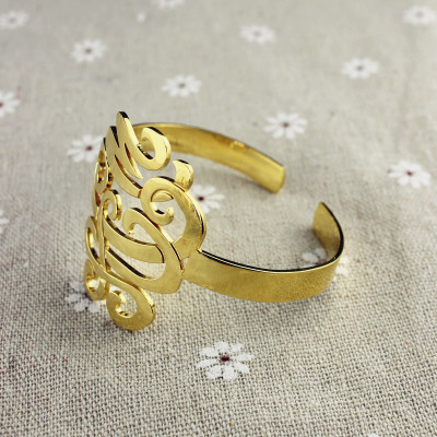 Monogram Cuff Bracelet Hand Write 18ct Gold Plated - Handcrafted & Custom-Made