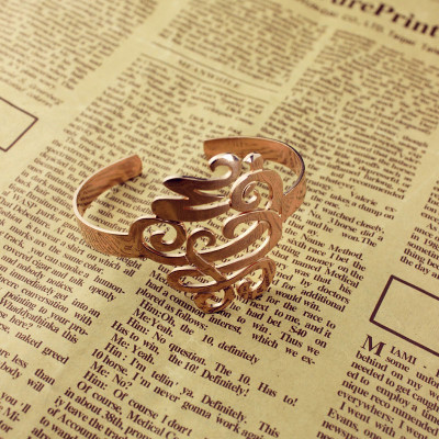 Monogram Cuff Bracelet Bangle Hand Writing Rose Gold - Handcrafted & Custom-Made