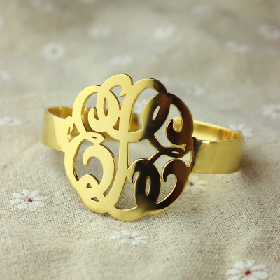 Hand Drawing Monogram Initial Bracelet 1.6 Inch Gold Plated - Handcrafted & Custom-Made