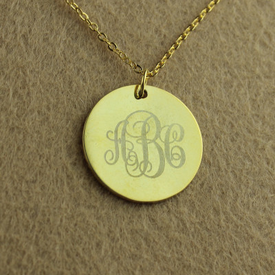 18ct Gold Plated Vine Font Disc Engraved Monogram Necklace - Handcrafted & Custom-Made
