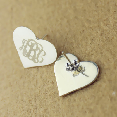Heart Monogram Earrings Studs Cusotm 18ct White Gold Plated - Handcrafted & Custom-Made