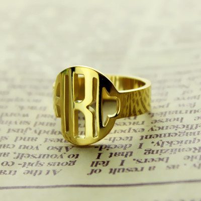 Personalised Circle Block Monogram 3 Initials Ring Solid Gold Ring - Handcrafted & Custom-Made