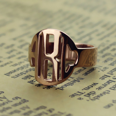 Personalised Circle Block Monogram 3 Initials Ring Solid Rose Gold Ring - Handcrafted & Custom-Made