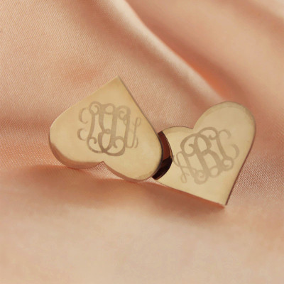 Heart Monogram Earrings Studs Cusotm Solid 18ct Rose Gold - Handcrafted & Custom-Made