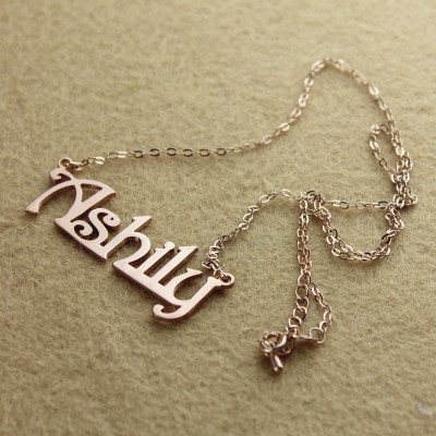 Solid Rose Gold Harrington Font Name Necklace - Handcrafted & Custom-Made