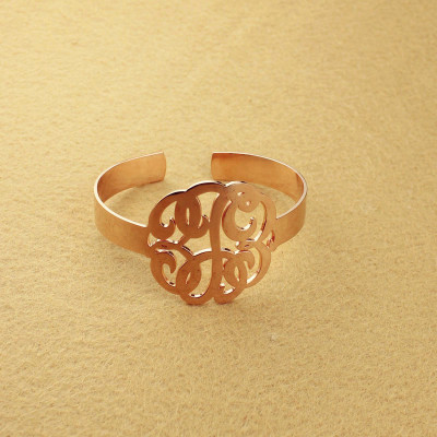 Hand Drawing Monogram Initial Bracelet 1.6 Inch 18ct Rose Gold Plated - Handcrafted & Custom-Made