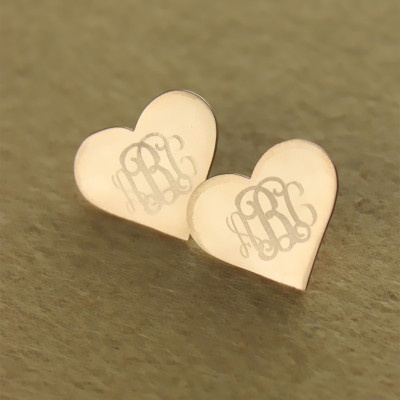 Heart Monogram Earrings Studs Cusotm Solid 18ct Rose Gold - Handcrafted & Custom-Made