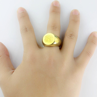 Engraved Circle Monogram Signet Ring 18ct Gold Plated - Handcrafted & Custom-Made