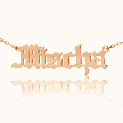 Mischa Barton Style Old English Font Name Necklace 18ct Rose Gold Plated - Handcrafted & Custom-Made