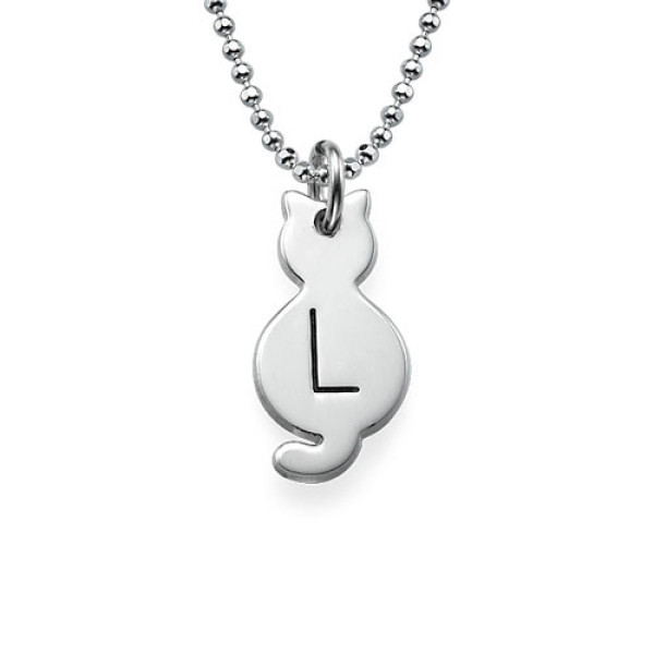 Tiny Cat Necklace with Initial in Sterling Silver - Handcrafted & Custom-Made