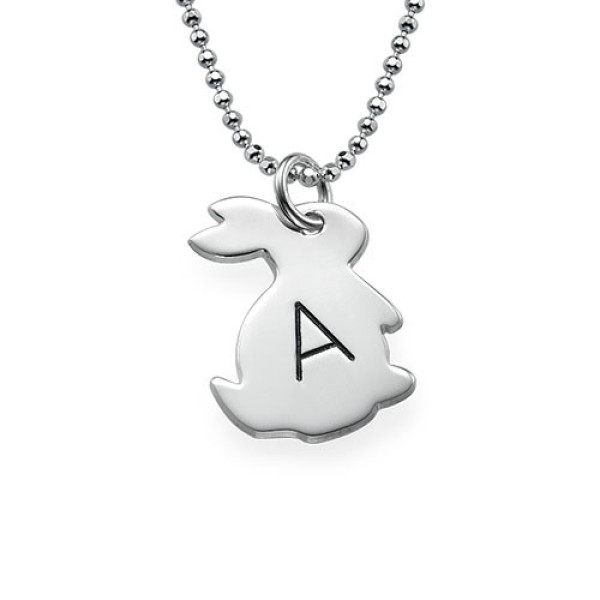 Tiny Rabbit Necklace with Initial in Silver - Handcrafted & Custom-Made
