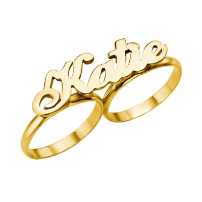 Two Finger Name Ring in Solid 18ct Gold - Handcrafted & Custom-Made