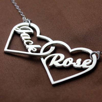 Double Heart Love Necklace With Names Sterling Silver - Handcrafted & Custom-Made