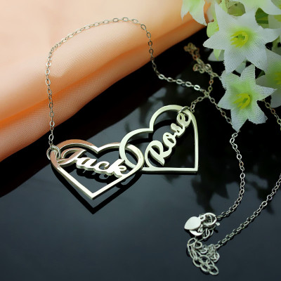 Double Heart Love Necklace With Names Sterling Silver - Handcrafted & Custom-Made