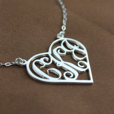 Heart Monogram Necklace Sterling Silver - Handcrafted & Custom-Made