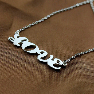 Capital Name Plate Necklace Sterling Silver - Handcrafted & Custom-Made