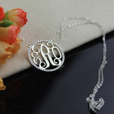 Birthstone Circle Monogram Necklace Sterling Silver  - Handcrafted & Custom-Made