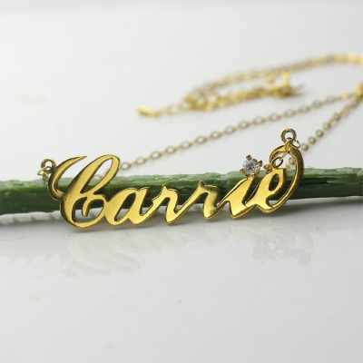 Carrie Nameplate Necklace with Birthstone 18ct Gold Plated  - Handcrafted & Custom-Made
