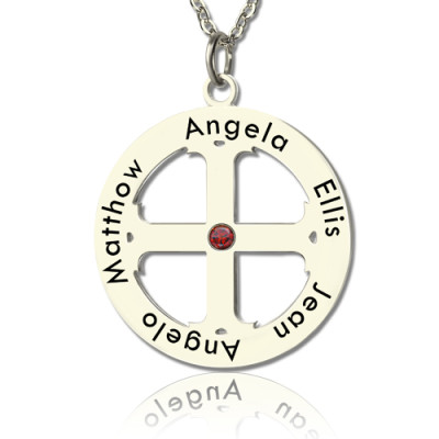 Family Circle Cross Name Necklace Silver - Handcrafted & Custom-Made