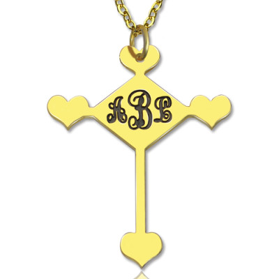 Engraved Cross Monogram Necklace 18ct Gold Plated - Handcrafted & Custom-Made