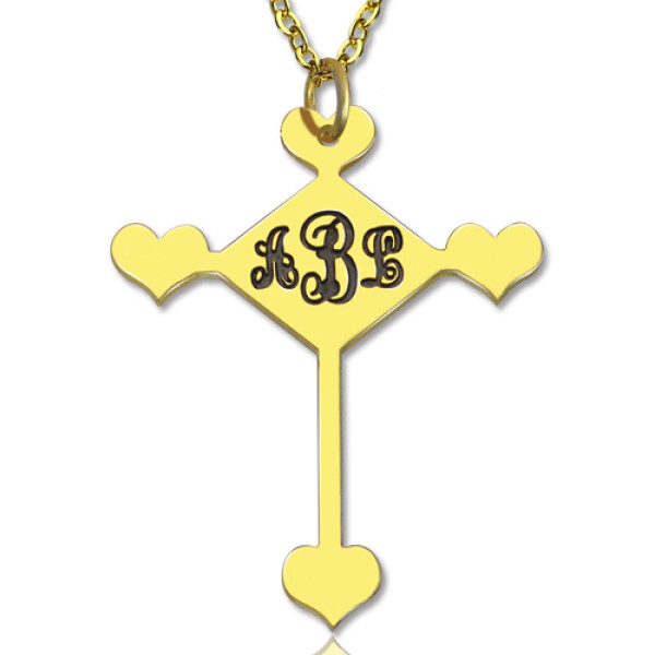 Engraved Cross Monogram Necklace 18ct Gold Plated - Handcrafted & Custom-Made