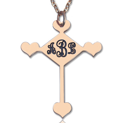 Custom 18ct Rose Gold Plated Cross Monogram Necklace - Handcrafted & Custom-Made
