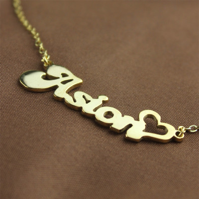 Personalised BANANA Font Heart Shape Name Necklace Solid Gold - Handcrafted & Custom-Made