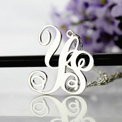 Personalised Solid White Gold Vine Font 2 Initial Monogram Necklace - Handcrafted & Custom-Made