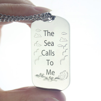 Man's Dog Tag Ocean Theme Name Necklace - Handcrafted & Custom-Made