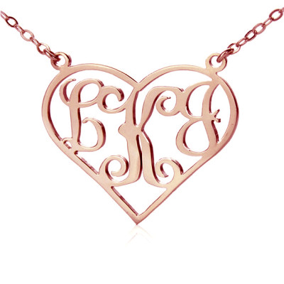 18ct Rose Gold Plated Initial Monogram Personalised Heart Necklace - Handcrafted & Custom-Made