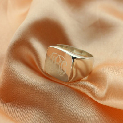 Engraved Square Designs Monogram Ring Sterling Silver - Handcrafted & Custom-Made