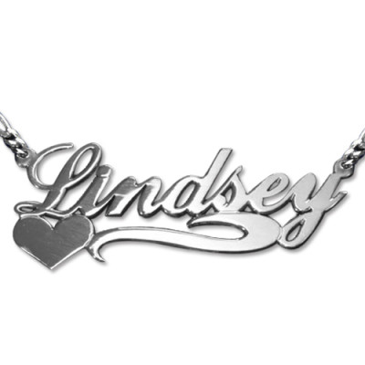 Double Thickness Side Heart Silver Name Necklace - Handcrafted & Custom-Made