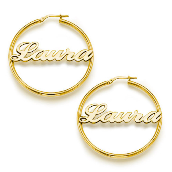 18ct Gold Plated Silver Hoop Name Earrings - Handcrafted & Custom-Made