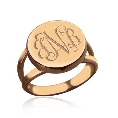 Rose Gold Circle Signet Monogram Ring - Handcrafted & Custom-Made