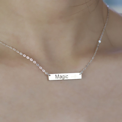 Nameplate Bar Necklace with Icons Sterling Silver - Handcrafted & Custom-Made