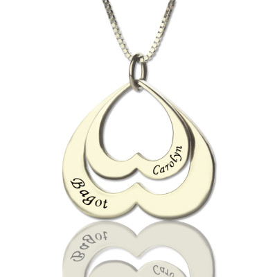 Double Heart Pendant With Names For Her Sterling Silver - Handcrafted & Custom-Made