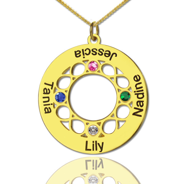 Infinity Birthstone Family Names Necklace In 18ct Gold Plated  - Handcrafted & Custom-Made