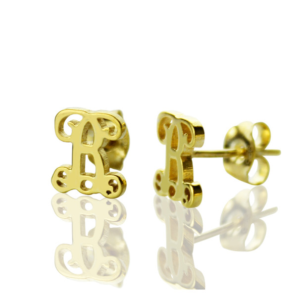 Single Monogram Stud Earrings 18ct Gold Plated - Handcrafted & Custom-Made
