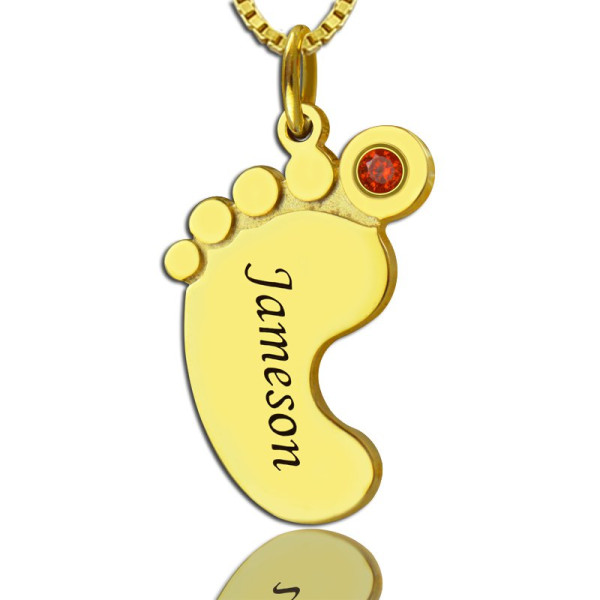 Baby Feet Necklace with birthstone Name Gold  - Handcrafted & Custom-Made