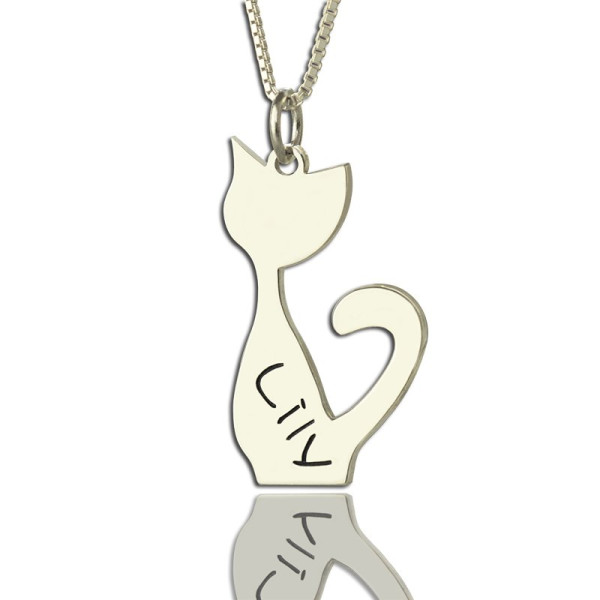 Personalised Cat Name Charm Necklace in Silver - Handcrafted & Custom-Made