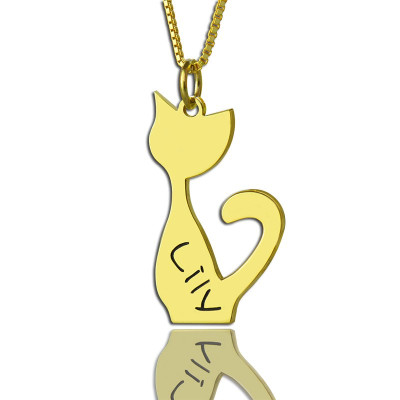 Custom Cat Name Pendant Necklace 18ct Gold Plated Over - Handcrafted & Custom-Made