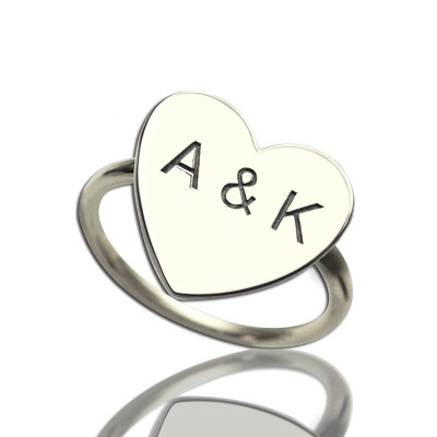 Engraved Sweetheart Ring with Double Initials Sterling Silver - Handcrafted & Custom-Made