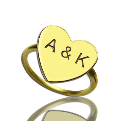 Engraved Sweetheart Ring with Double Initials 18ct Gold Plated - Handcrafted & Custom-Made
