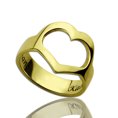 Custom Heart Couple's Promise Ring With Name Gold Plated Silver - Handcrafted & Custom-Made