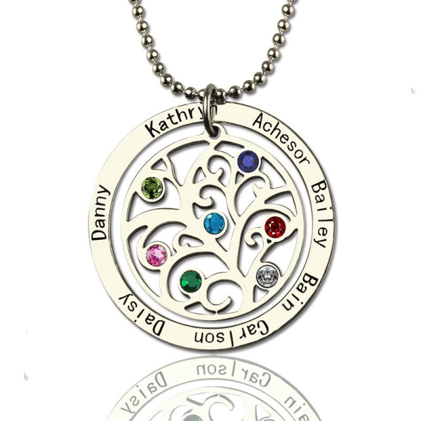 Personalised Family Tree Birthstone Name Necklace  - Handcrafted & Custom-Made